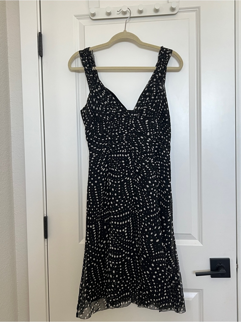 Elie Tahari Black Midi Dress with White Dot Print
